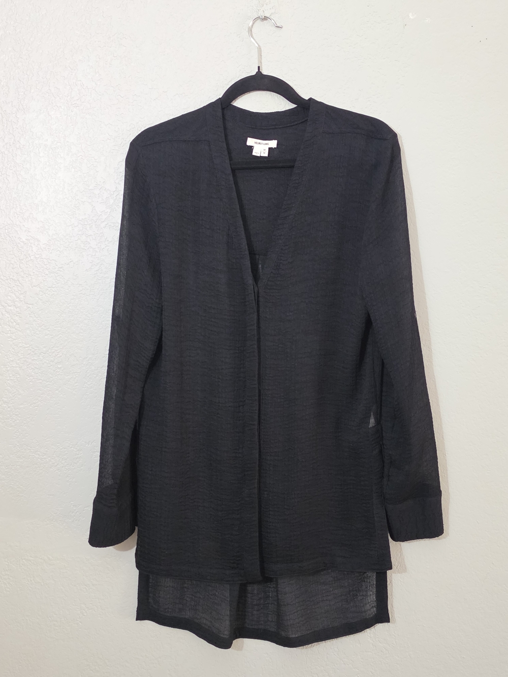 Helmut Lang Sheer Tunic Blouse Black Lightweight Long Sleeve Women Medium